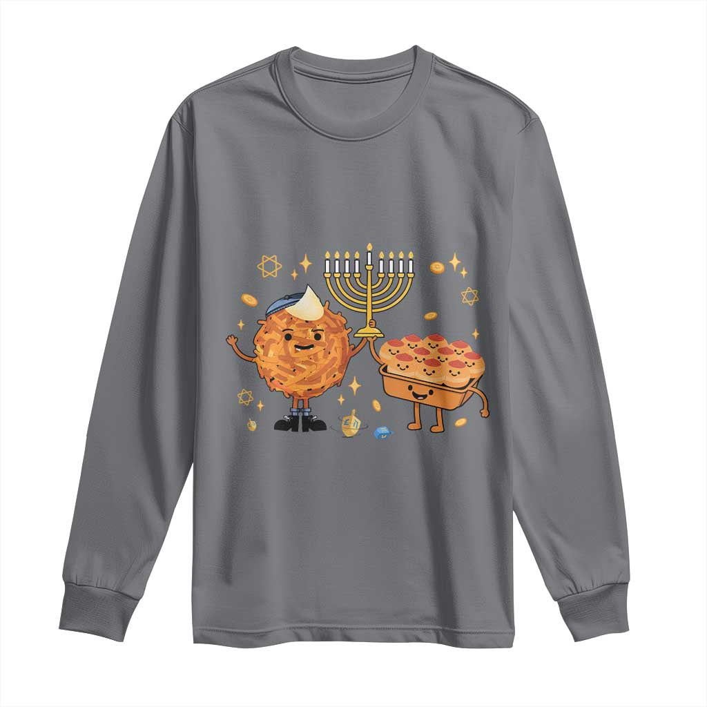 Hanukkah Sufganiyah And Latke Lifting Menorah Long Sleeve Shirt Funny Holiday Gift TS12 Charcoal Print Your Wear
