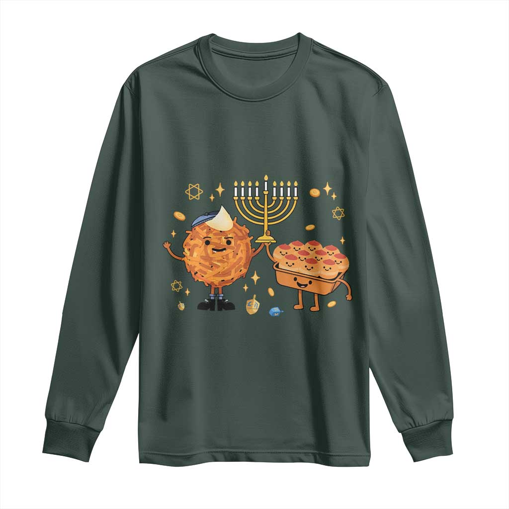 Hanukkah Sufganiyah And Latke Lifting Menorah Long Sleeve Shirt Funny Holiday Gift TS12 Dark Forest Green Print Your Wear