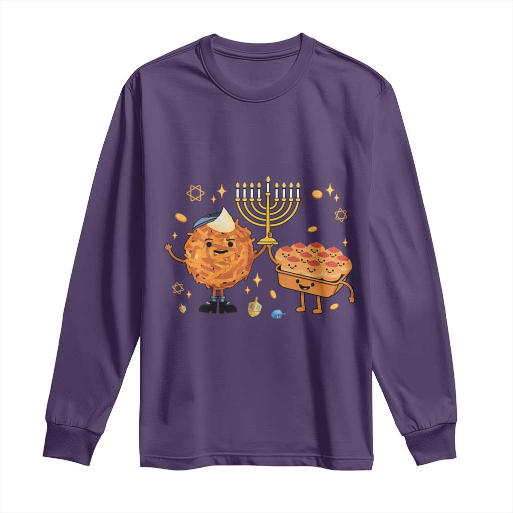 Hanukkah Sufganiyah And Latke Lifting Menorah Long Sleeve Shirt Funny Holiday Gift TS12 Purple Print Your Wear