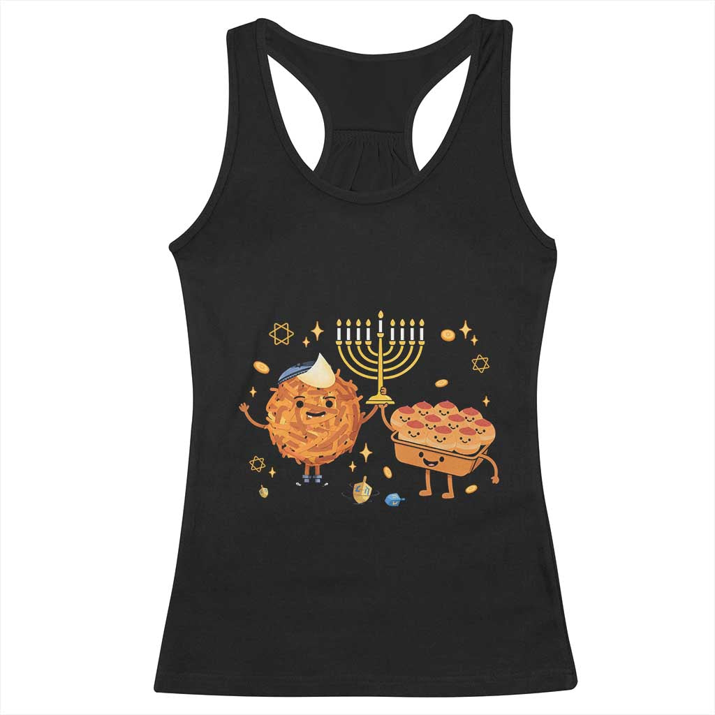 Hanukkah Sufganiyah And Latke Lifting Menorah Racerback Tank Top Funny Holiday Gift TS12 Black Print Your Wear