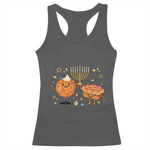 Hanukkah Sufganiyah And Latke Lifting Menorah Racerback Tank Top Funny Holiday Gift TS12 Dark Heather Print Your Wear
