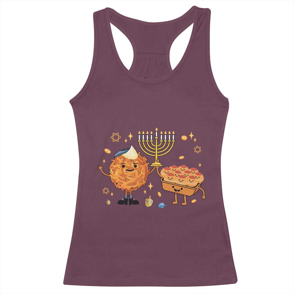 Hanukkah Sufganiyah And Latke Lifting Menorah Racerback Tank Top Funny Holiday Gift TS12 Maroon Print Your Wear
