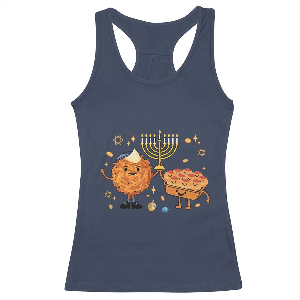 Hanukkah Sufganiyah And Latke Lifting Menorah Racerback Tank Top Funny Holiday Gift TS12 Navy Print Your Wear