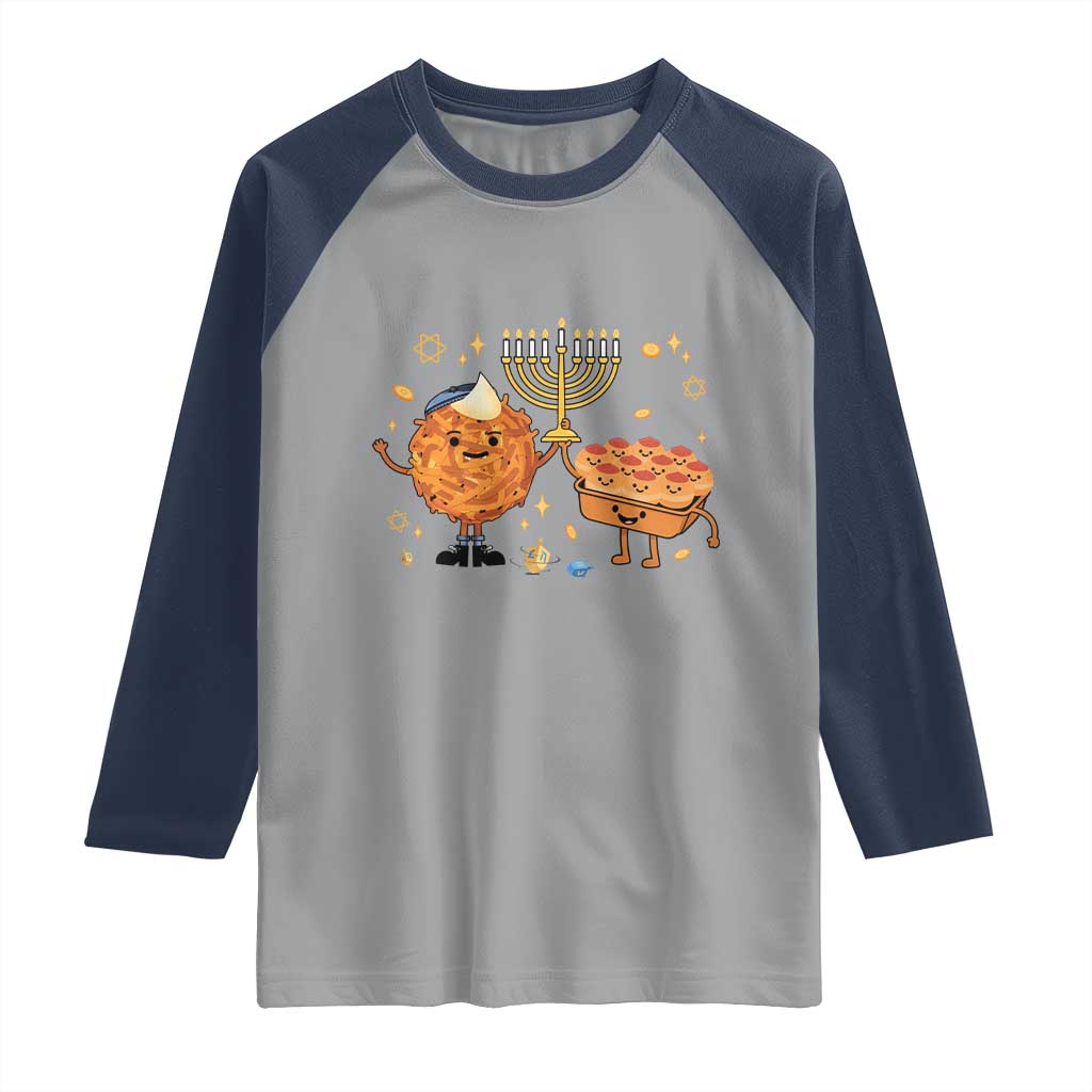 Hanukkah Sufganiyah And Latke Lifting Menorah Raglan Shirt Funny Holiday Gift TS12 Sport Gray Navy Print Your Wear