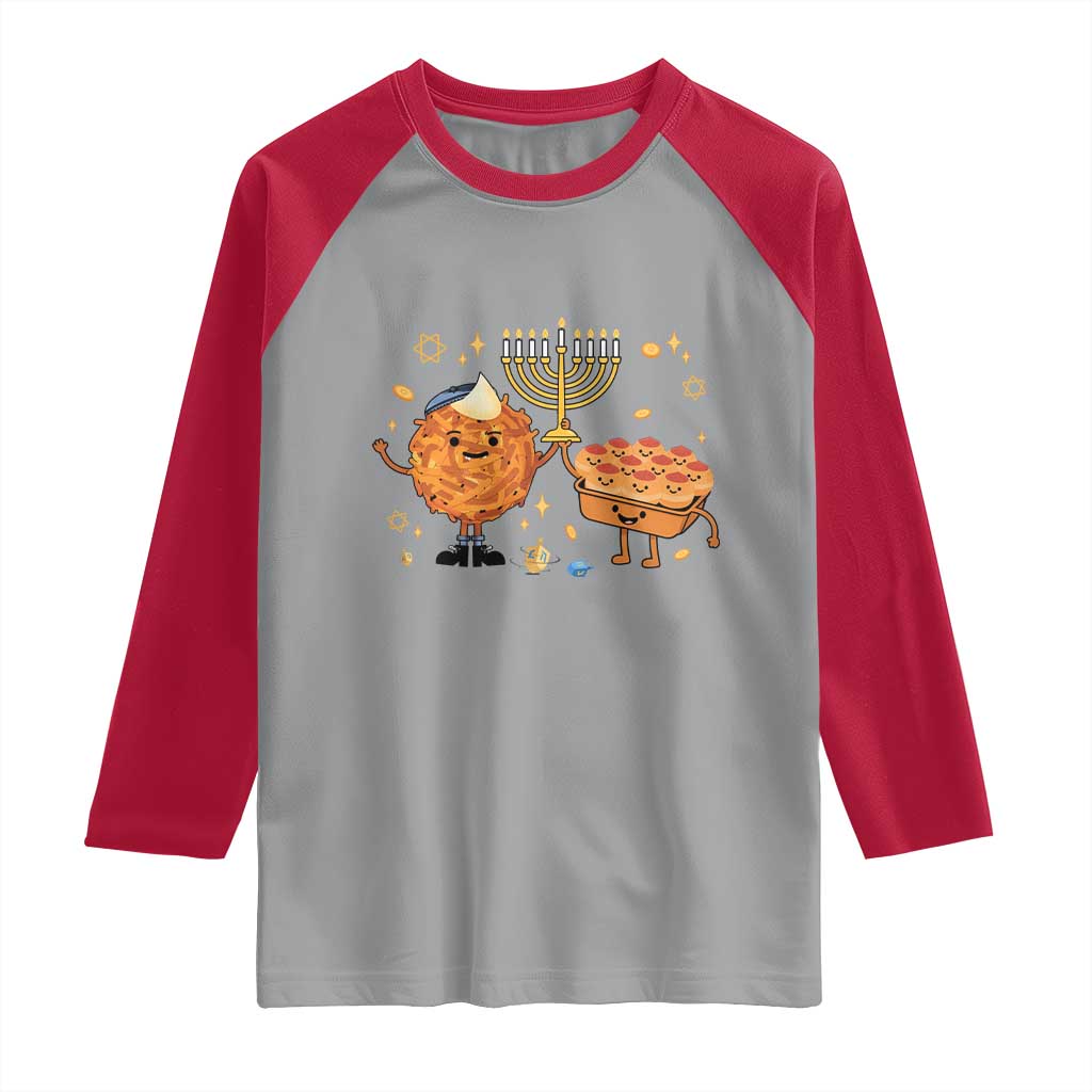 Hanukkah Sufganiyah And Latke Lifting Menorah Raglan Shirt Funny Holiday Gift TS12 Sport Gray Red Print Your Wear