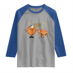 Hanukkah Sufganiyah And Latke Lifting Menorah Raglan Shirt Funny Holiday Gift TS12 Sport Gray Royal Print Your Wear