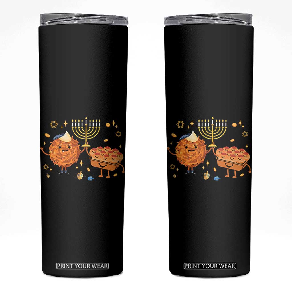 Hanukkah Sufganiyah And Latke Lifting Menorah Skinny Tumbler Funny Holiday Gift TS12 Black Print Your Wear