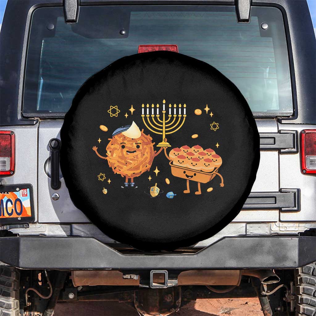 Hanukkah Sufganiyah And Latke Lifting Menorah Spare Tire Cover Funny Holiday Gift TS12 No hole White Print Your Wear
