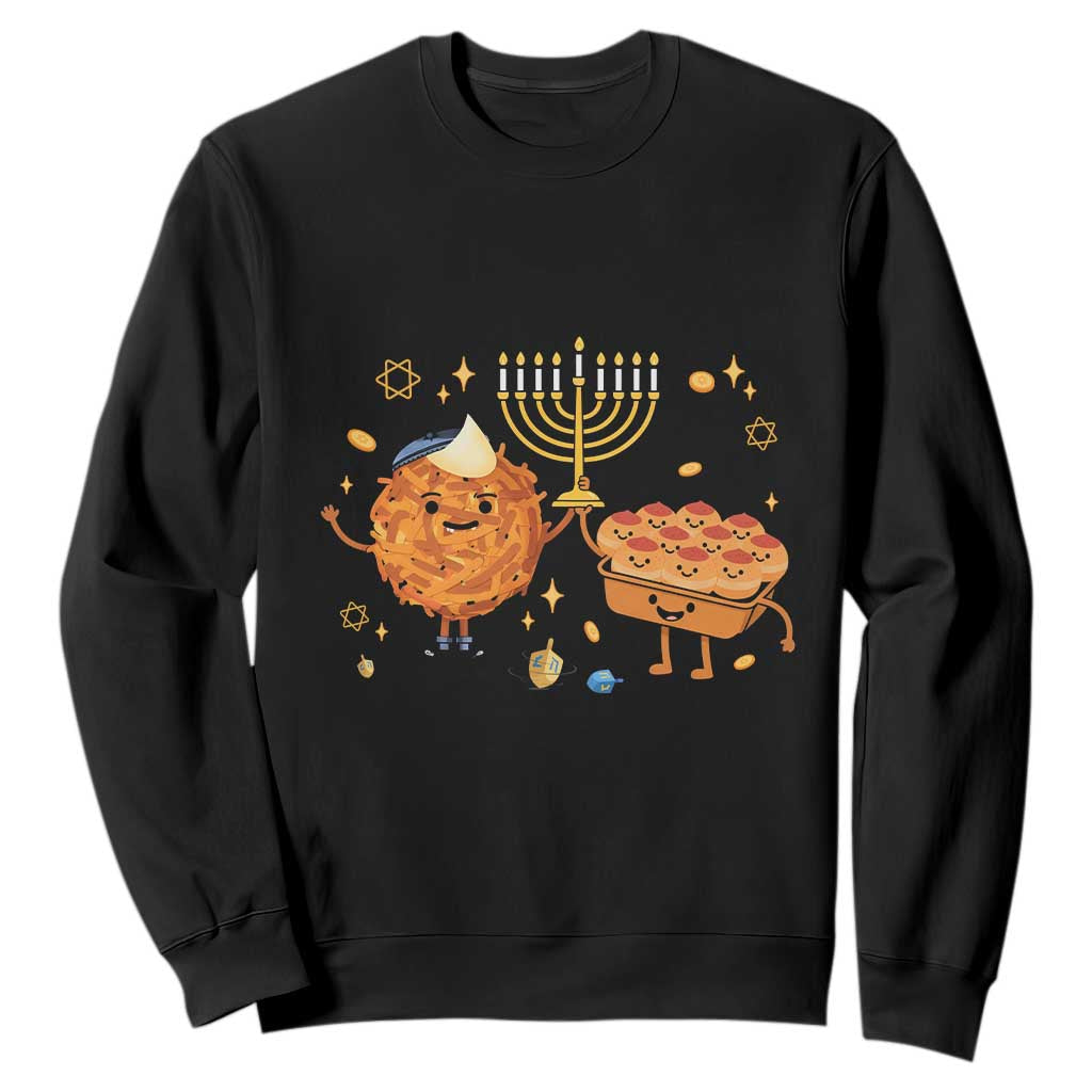 Hanukkah Sufganiyah And Latke Lifting Menorah Sweatshirt Funny Holiday Gift TS12 Black Print Your Wear