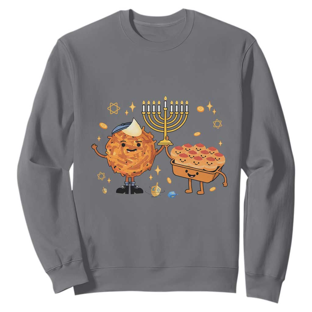 Hanukkah Sufganiyah And Latke Lifting Menorah Sweatshirt Funny Holiday Gift TS12 Charcoal Print Your Wear