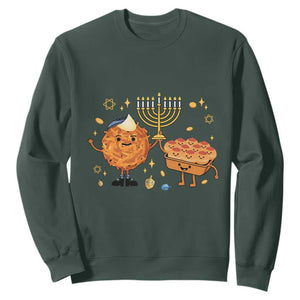Hanukkah Sufganiyah And Latke Lifting Menorah Sweatshirt Funny Holiday Gift TS12 Dark Forest Green Print Your Wear