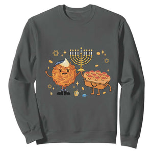 Hanukkah Sufganiyah And Latke Lifting Menorah Sweatshirt Funny Holiday Gift TS12 Dark Heather Print Your Wear
