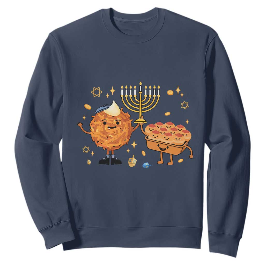 Hanukkah Sufganiyah And Latke Lifting Menorah Sweatshirt Funny Holiday Gift TS12 Navy Print Your Wear