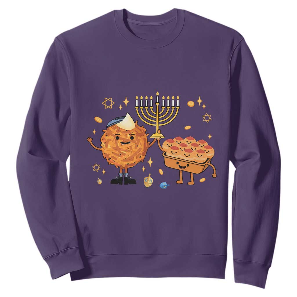 Hanukkah Sufganiyah And Latke Lifting Menorah Sweatshirt Funny Holiday Gift TS12 Purple Print Your Wear