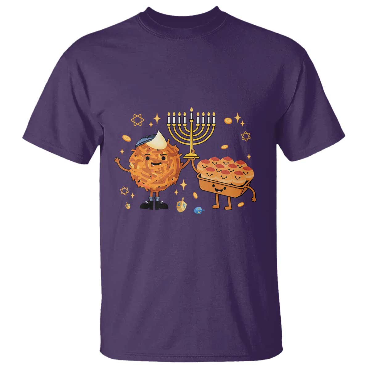 Hanukkah Sufganiyah And Latke Lifting Menorah T Shirt Funny Holiday Gift TS12 Purple Print Your Wear