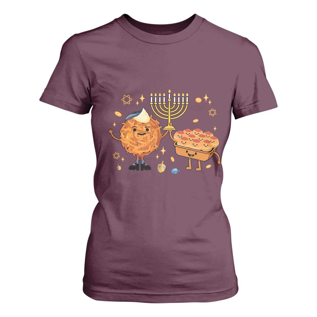 Hanukkah Sufganiyah And Latke Lifting Menorah T Shirt For Women Funny Holiday Gift TS12 Maroon Print Your Wear