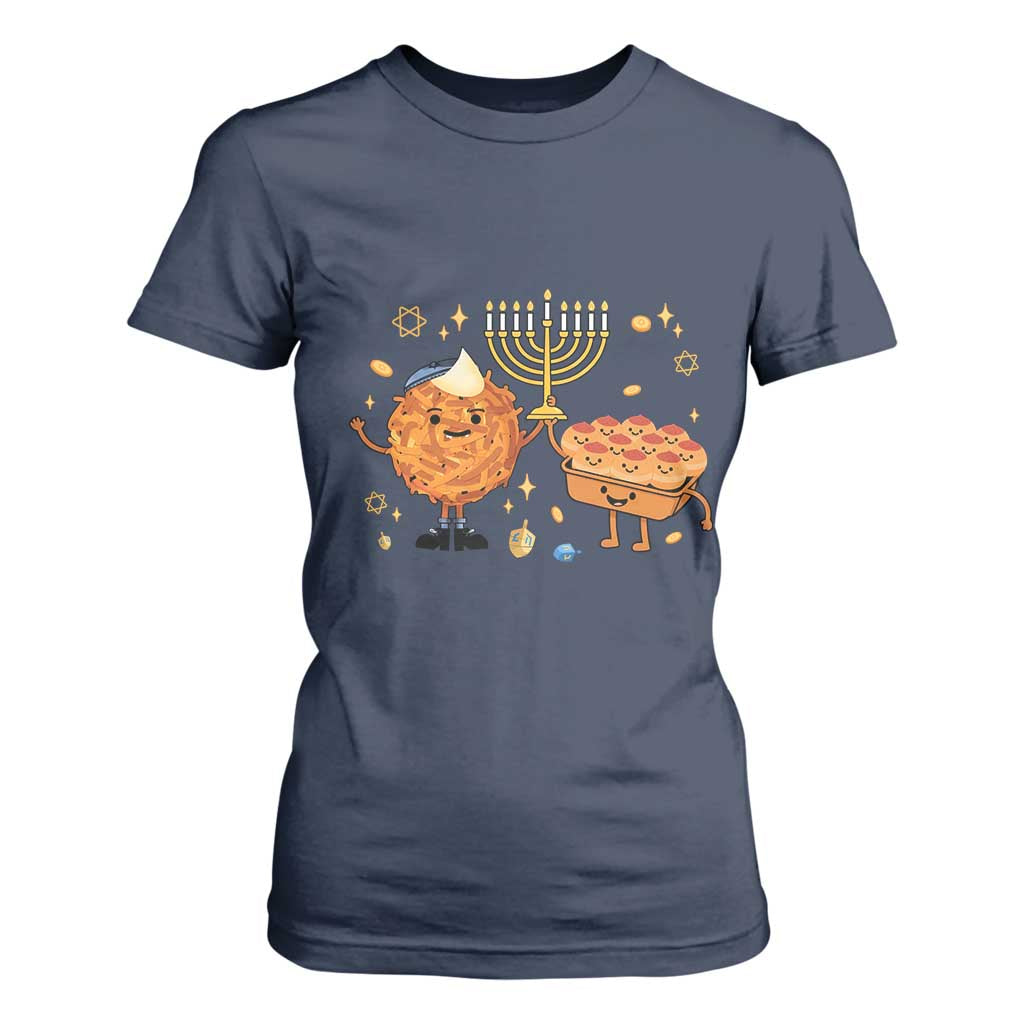 Hanukkah Sufganiyah And Latke Lifting Menorah T Shirt For Women Funny Holiday Gift TS12 Navy Print Your Wear
