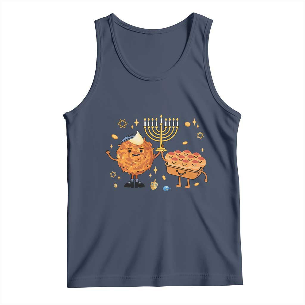Hanukkah Sufganiyah And Latke Lifting Menorah Tank Top Funny Holiday Gift TS12 Navy Print Your Wear
