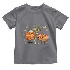Hanukkah Sufganiyah And Latke Lifting Menorah Toddler T Shirt Funny Holiday Gift TS12 Charcoal Print Your Wear