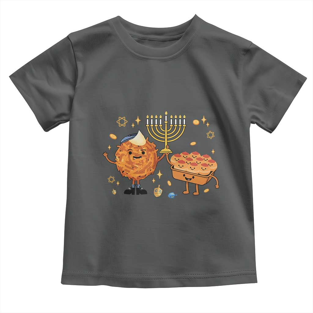 Hanukkah Sufganiyah And Latke Lifting Menorah Toddler T Shirt Funny Holiday Gift TS12 Dark Heather Print Your Wear