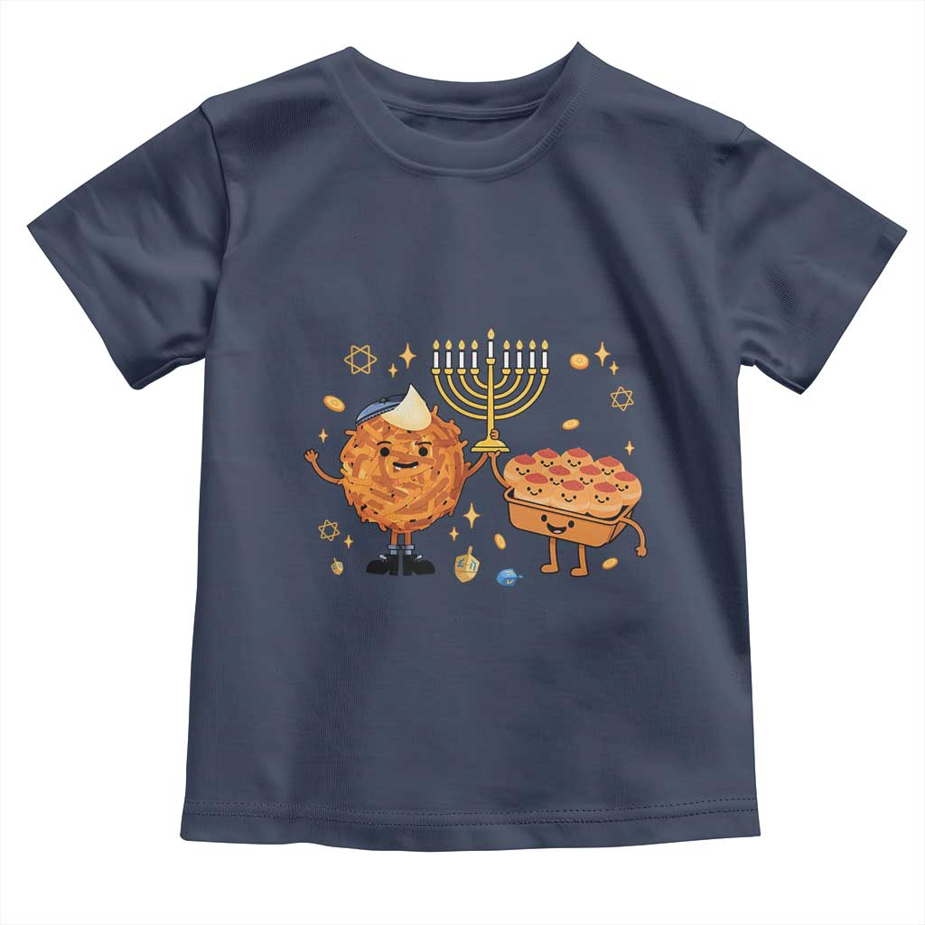 Hanukkah Sufganiyah And Latke Lifting Menorah Toddler T Shirt Funny Holiday Gift TS12 Navy Print Your Wear