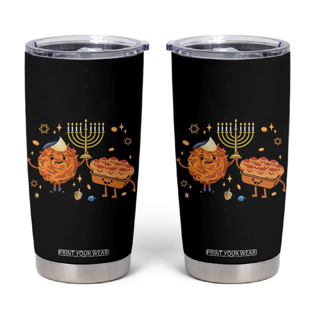 Hanukkah Sufganiyah And Latke Lifting Menorah Tumbler Cup Funny Holiday Gift TS12 Black Print Your Wear