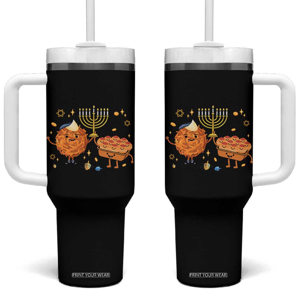 Hanukkah Sufganiyah And Latke Lifting Menorah Tumbler With Handle Funny Holiday Gift TS12 One Size: 40 oz Black Print Your Wear