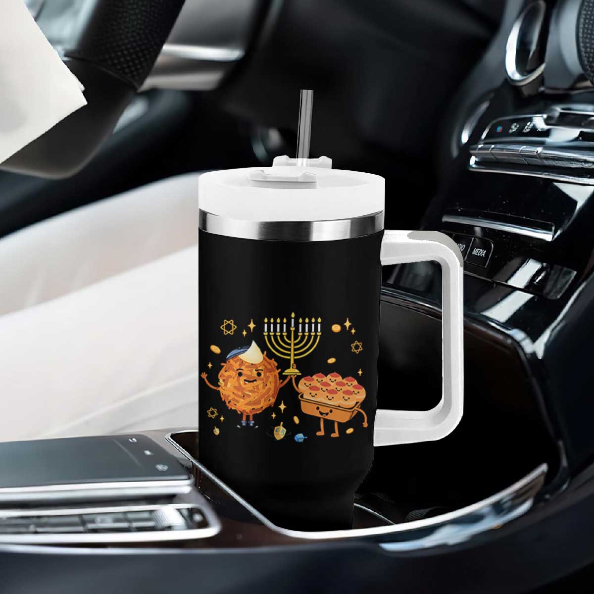 Hanukkah Sufganiyah And Latke Lifting Menorah Tumbler With Handle Funny Holiday Gift TS12 Print Your Wear
