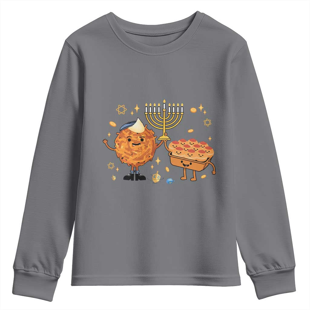 Hanukkah Sufganiyah And Latke Lifting Menorah Youth Sweatshirt Funny Holiday Gift TS12 Charcoal Print Your Wear