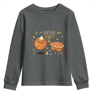 Hanukkah Sufganiyah And Latke Lifting Menorah Youth Sweatshirt Funny Holiday Gift TS12 Dark Heather Print Your Wear