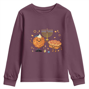 Hanukkah Sufganiyah And Latke Lifting Menorah Youth Sweatshirt Funny Holiday Gift TS12 Maroon Print Your Wear