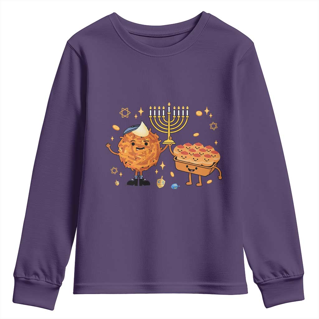 Hanukkah Sufganiyah And Latke Lifting Menorah Youth Sweatshirt Funny Holiday Gift TS12 Purple Print Your Wear