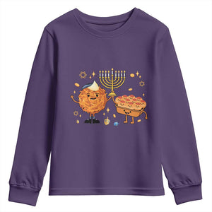 Hanukkah Sufganiyah And Latke Lifting Menorah Youth Sweatshirt Funny Holiday Gift TS12 Purple Print Your Wear
