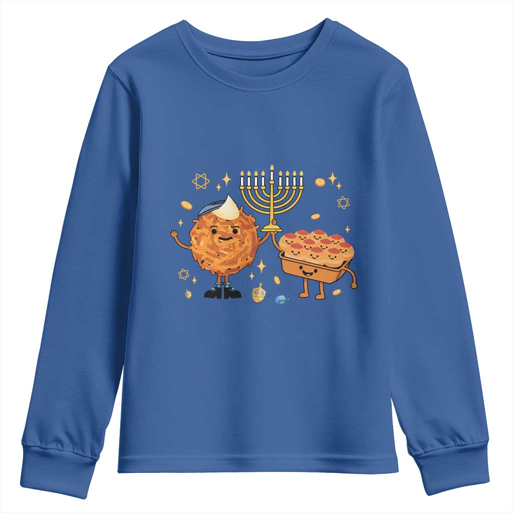 Hanukkah Sufganiyah And Latke Lifting Menorah Youth Sweatshirt Funny Holiday Gift TS12 Royal Blue Print Your Wear