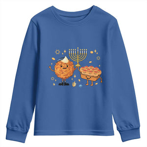 Hanukkah Sufganiyah And Latke Lifting Menorah Youth Sweatshirt Funny Holiday Gift TS12 Royal Blue Print Your Wear
