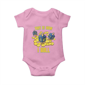 Funny Hanukkah Dreidel Baby Onesie This Is How I Roll Gift TS12 Light Pink Print Your Wear