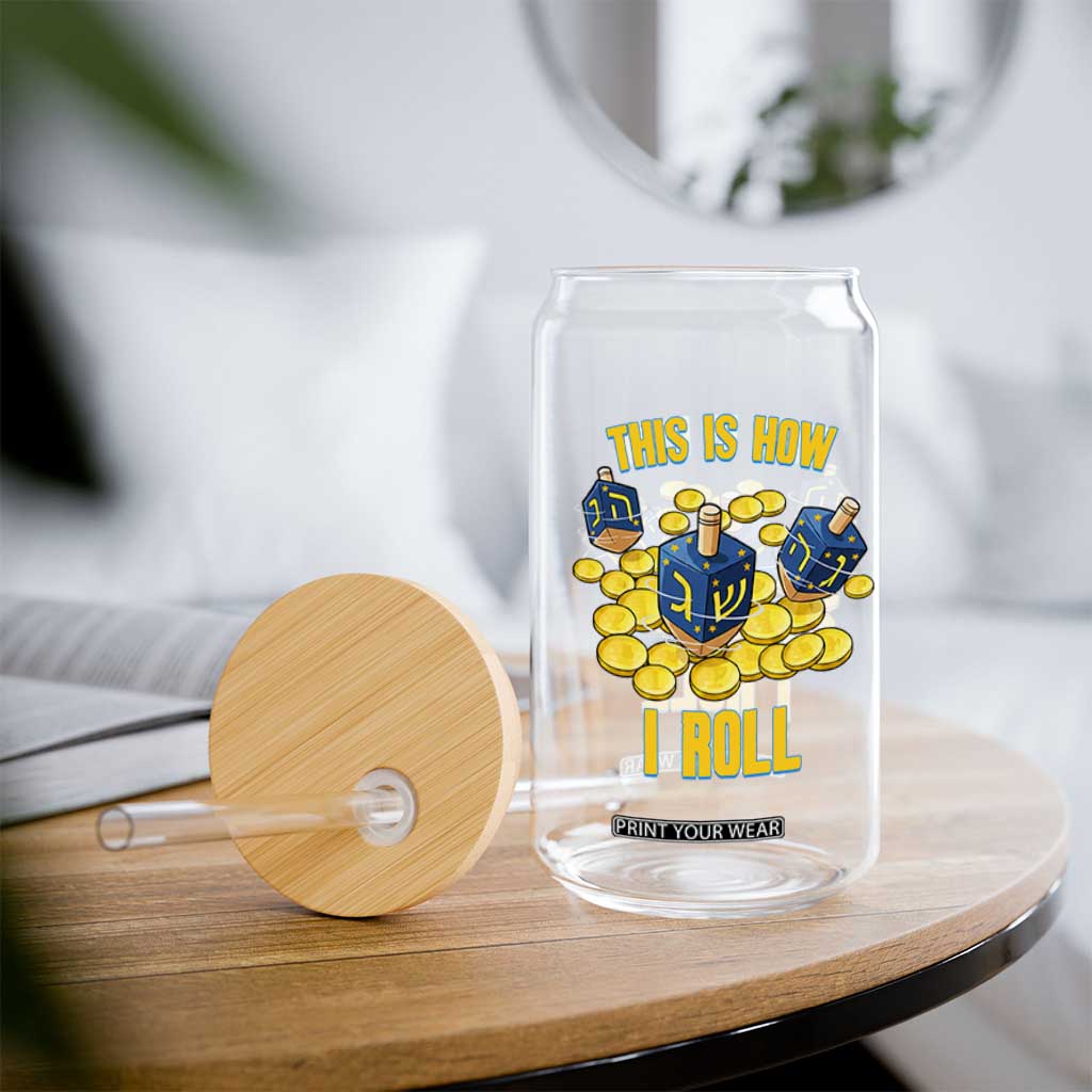Funny Hanukkah Dreidel Glass Can This Is How I Roll Gift TS12 Print Your Wear