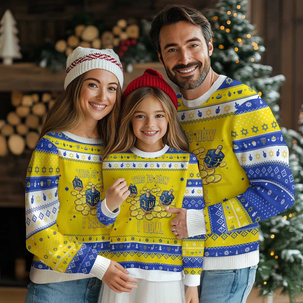 Funny Dreidel Hanukkah Ugly Sweater This Is How I Roll Gift TS12 Gold Royal Blue Print Your Wear