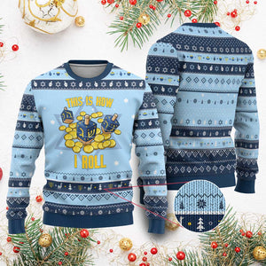 Funny Dreidel Hanukkah Ugly Sweater This Is How I Roll Gift TS12 Light Blue Navy Print Your Wear