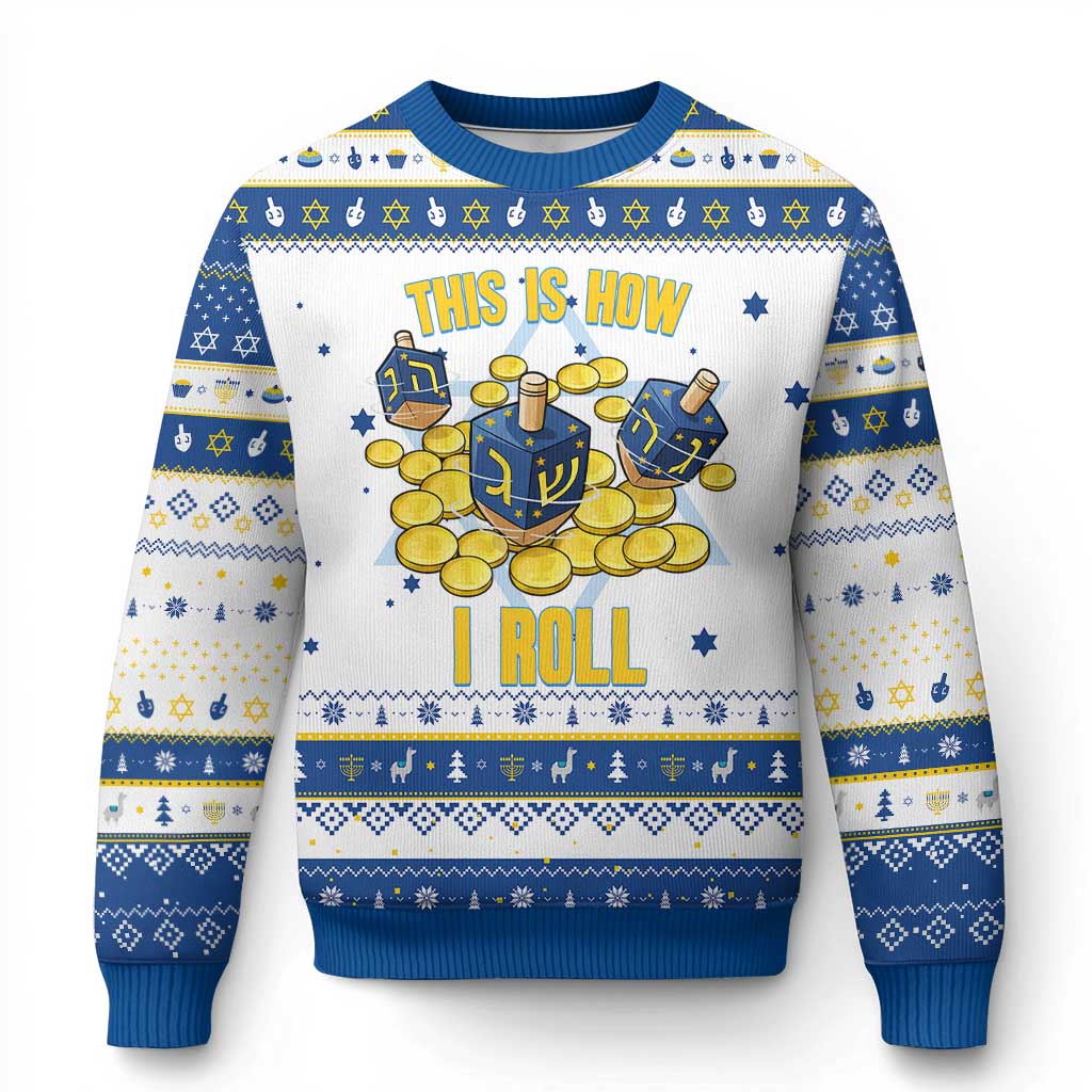 Funny Dreidel Hanukkah Ugly Sweater This Is How I Roll Gift TS12 White Royal Blue Print Your Wear
