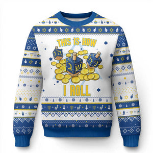 Funny Dreidel Hanukkah Ugly Sweater This Is How I Roll Gift TS12 White Royal Blue Print Your Wear