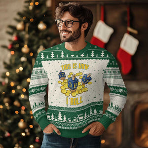 Funny Hanukkah Dreidel Ugly Christmas Sweater This Is How I Roll Gift TS12 Beige Green Print Your Wear