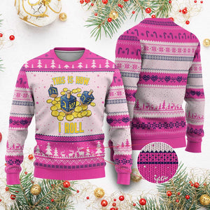 Funny Hanukkah Dreidel Ugly Christmas Sweater This Is How I Roll Gift TS12 Hot Pink Print Your Wear