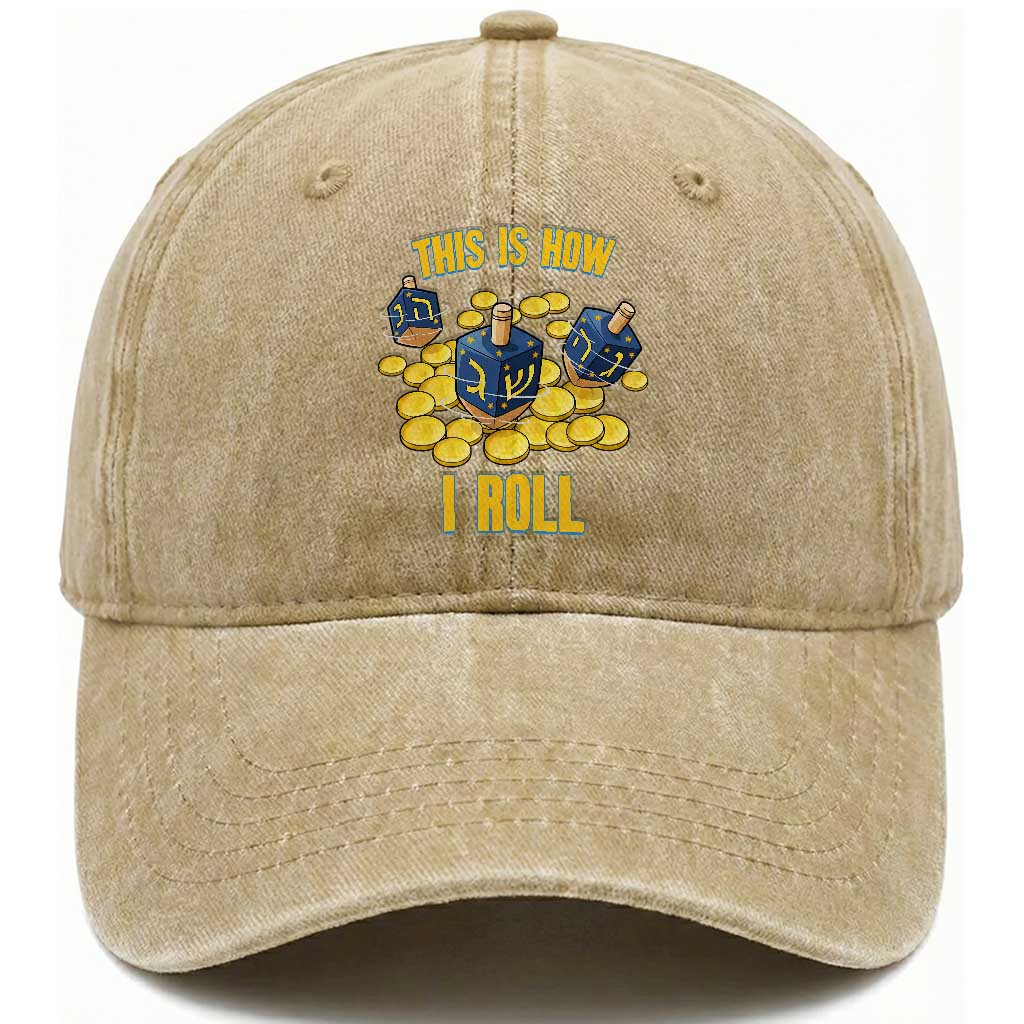 Funny Hanukkah Dreidel Washed Cotton Baseball Cap This Is How I Roll Gift TS12 Print Your Wear