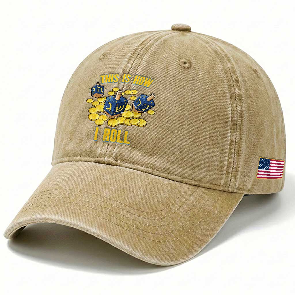 Funny Hanukkah Dreidel Washed Cotton Baseball Cap This Is How I Roll Gift TS12 Print Your Wear