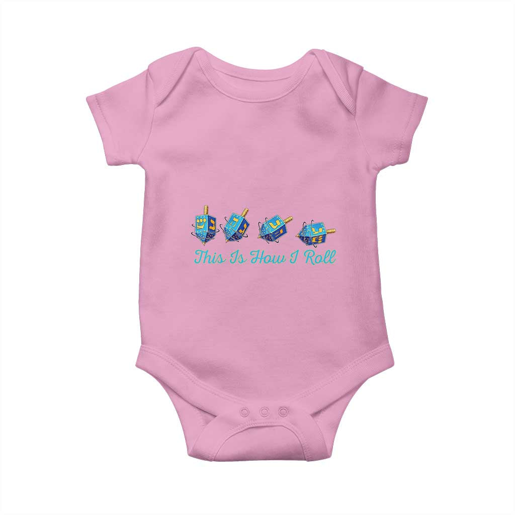 Hanukkah Dreidel Baby Onesie This Is How I Roll Jewish Holiday Gift TS12 Light Pink Print Your Wear