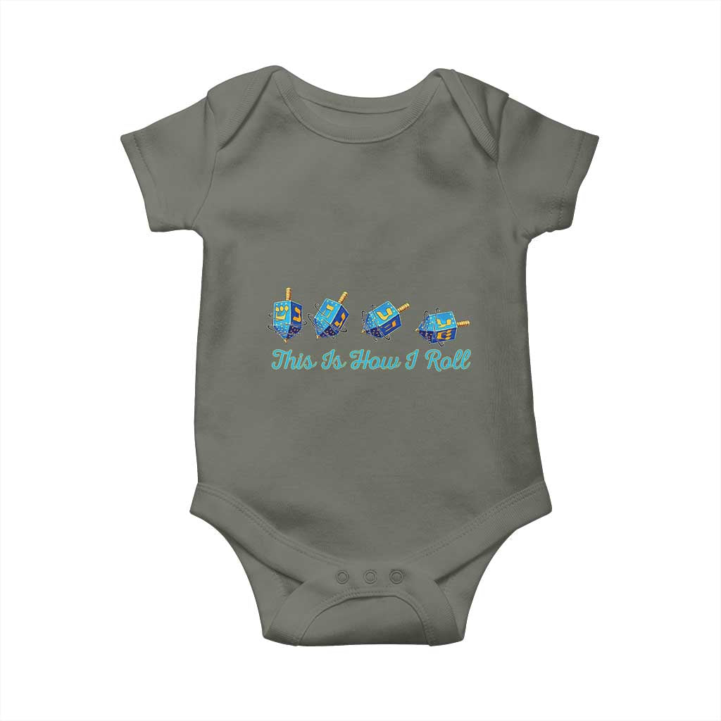 Hanukkah Dreidel Baby Onesie This Is How I Roll Jewish Holiday Gift TS12 Military Green Print Your Wear