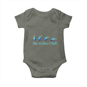 Hanukkah Dreidel Baby Onesie This Is How I Roll Jewish Holiday Gift TS12 Military Green Print Your Wear