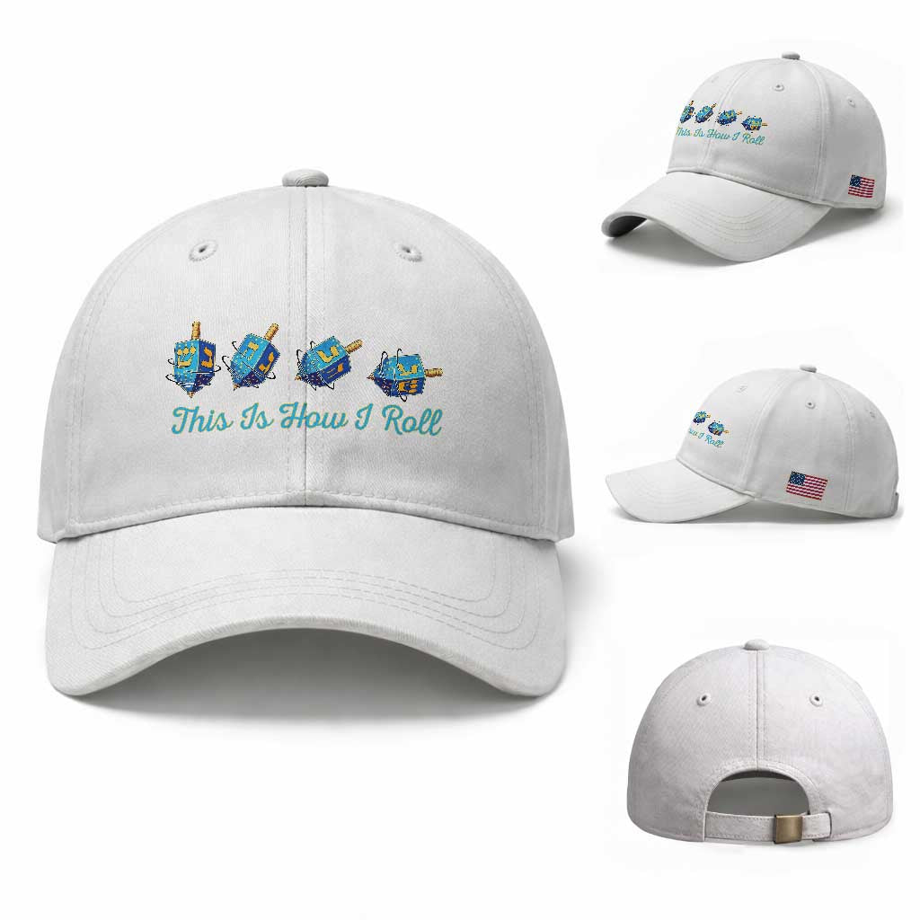 Hanukkah Dreidel Baseball Cap This Is How I Roll Jewish Holiday Gift TS12 Baseball Cap Universal Fit White Print Your Wear