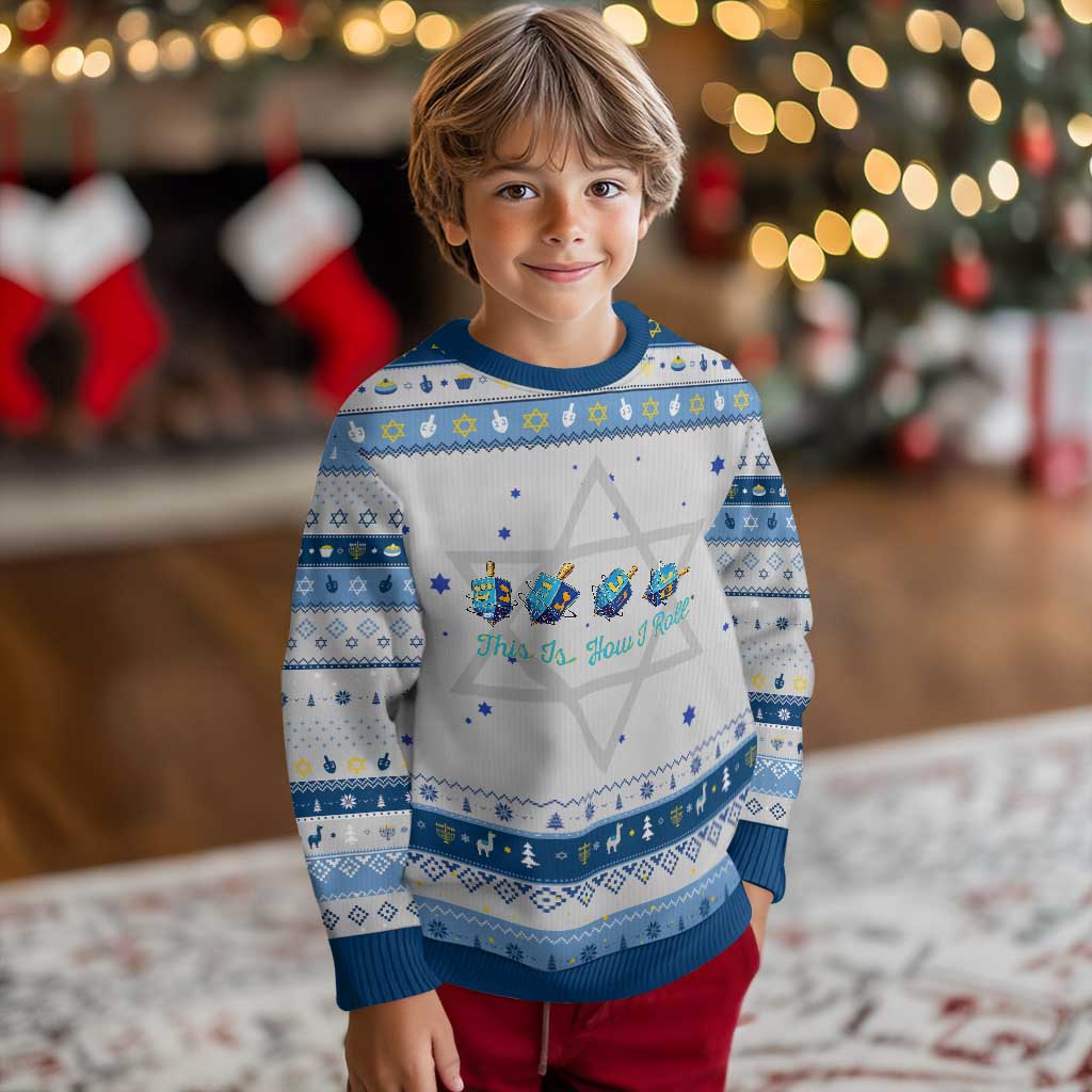 Funny Dreidel Hanukkah Ugly Sweater This Is How I Roll Jewish Holiday Gift TS12 Gray Blue Print Your Wear